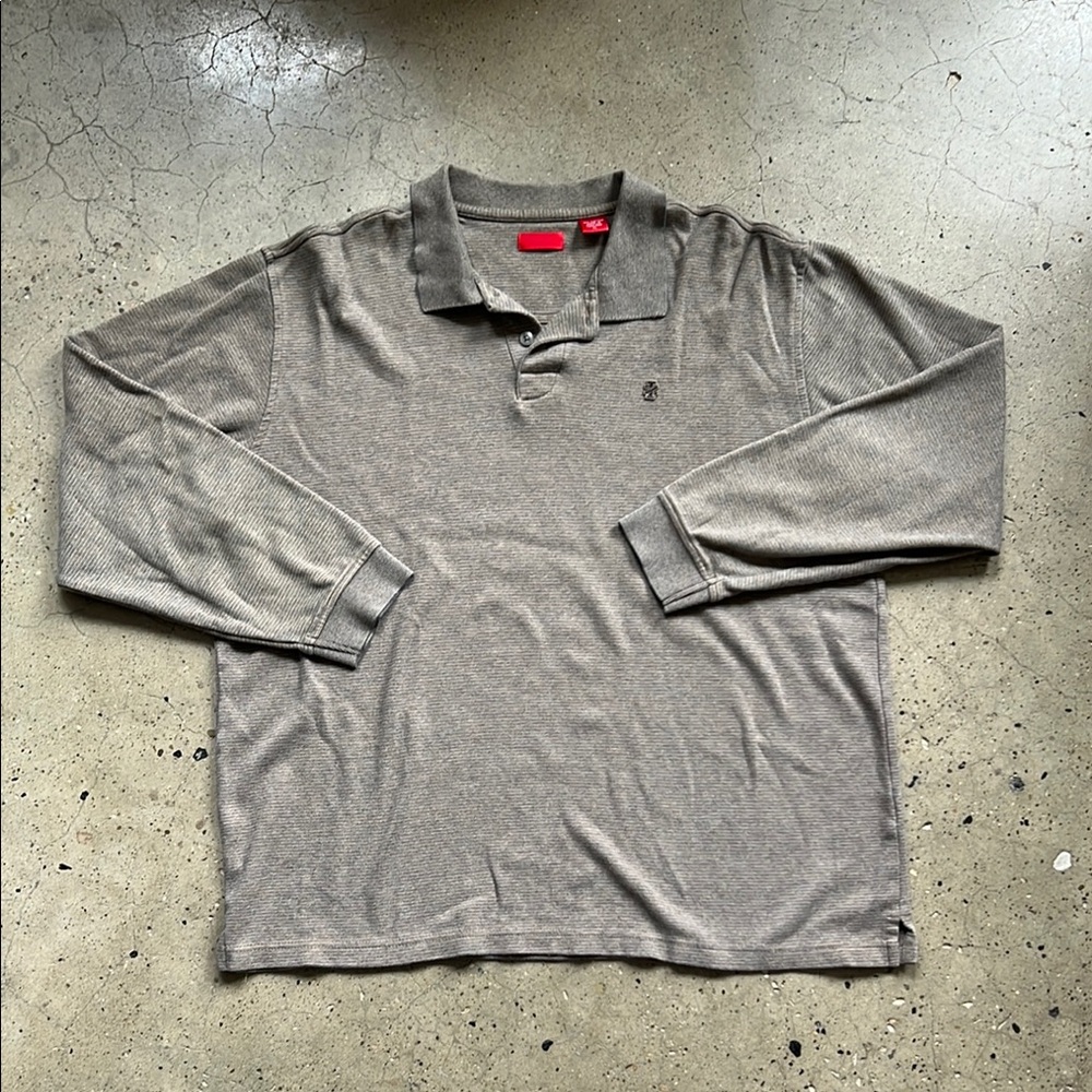 IZOD Vintage Long Sleeve Polo in textured tan
